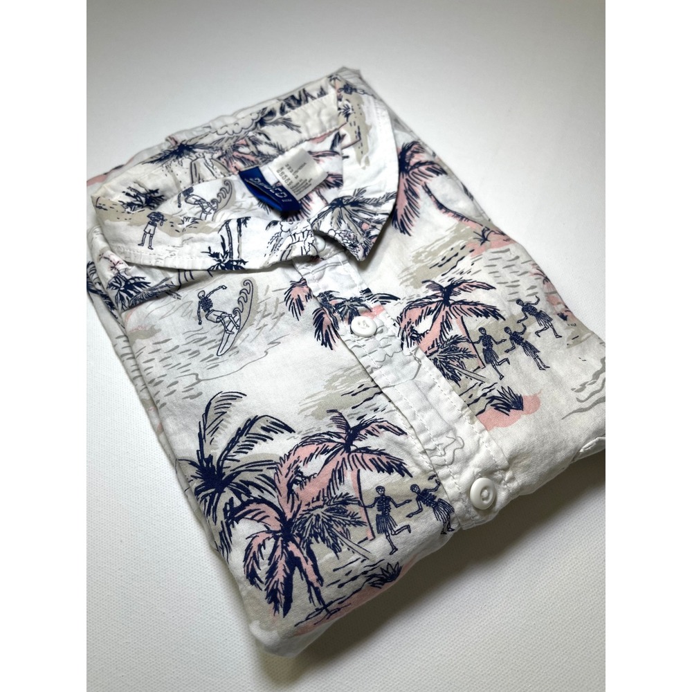 H&M Divided Boys Medium Skeleton Surf Tropical Beach Print Button Down Shirt 297